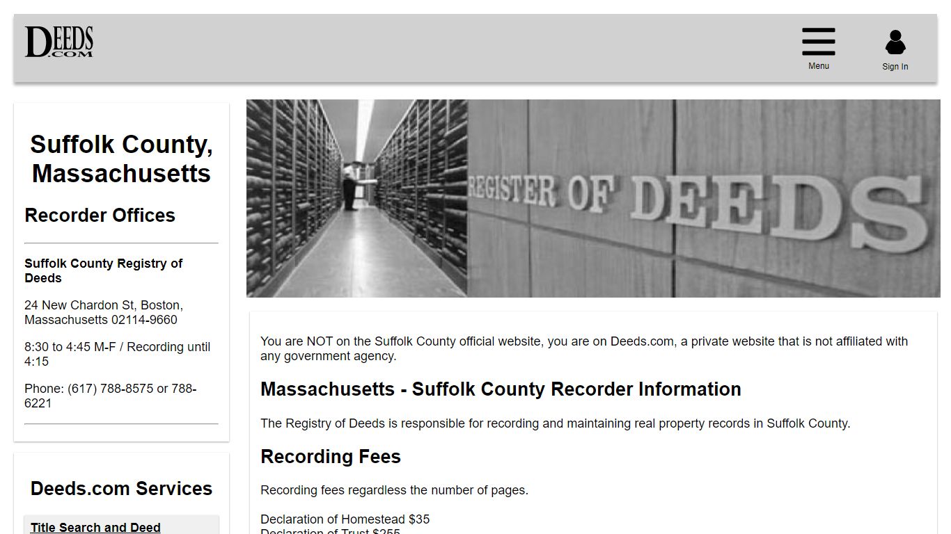 Suffolk County Recorder Information Massachusetts - Deeds.com